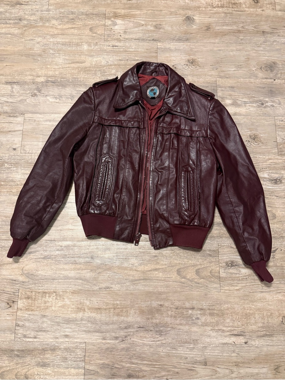 Vintage World Wide Sportswear Leather Bomber Jacket Oxblood Size 42